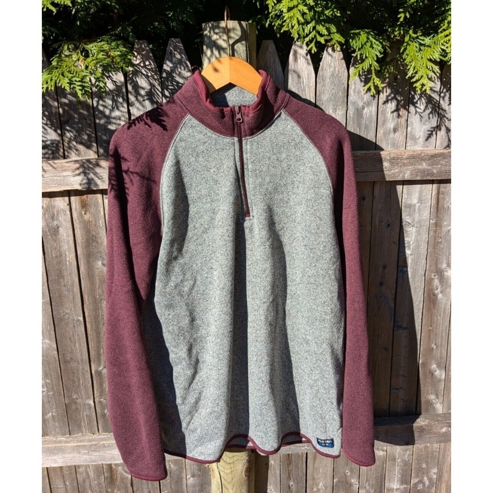 Old Navy Men's XL Quarter Zip Fleece Pullover Heather Gray Burgundy Gorpcore